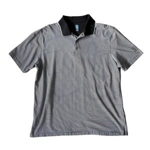 PGA Tour Mens XXL Black White Striped Short Sleeve Golf‎ Polo Shirt Cotton Blend